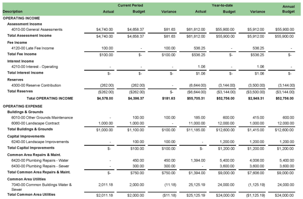 Income Statement - Community Association Management